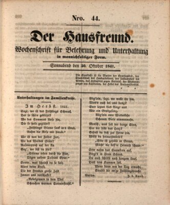 Der Hausfreund Samstag 30. Oktober 1841