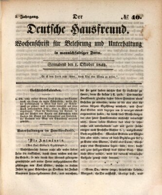 Der deutsche Hausfreund (Der Hausfreund) Samstag 1. Oktober 1842