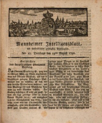 Mannheimer Intelligenzblatt Montag 23. August 1790