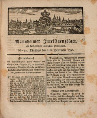 Mannheimer Intelligenzblatt Dienstag 21. September 1790