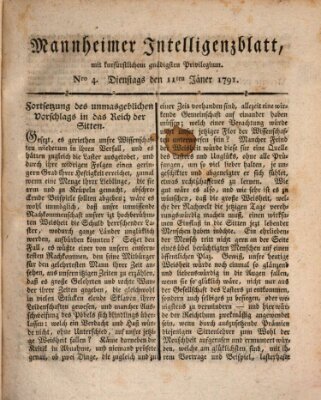 Mannheimer Intelligenzblatt Dienstag 11. Januar 1791