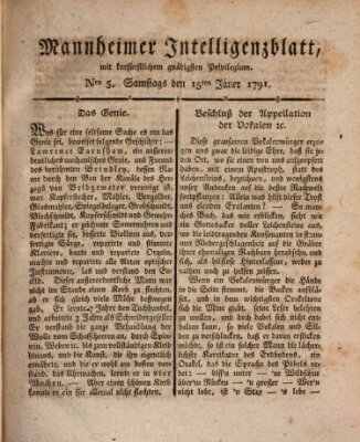 Mannheimer Intelligenzblatt Samstag 15. Januar 1791