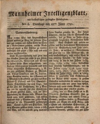 Mannheimer Intelligenzblatt Dienstag 18. Januar 1791