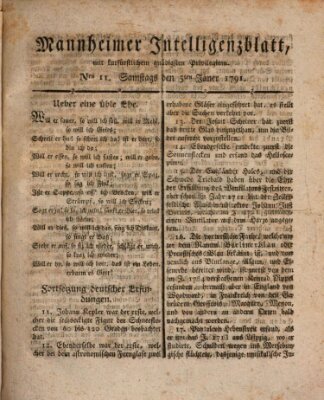 Mannheimer Intelligenzblatt Samstag 5. Februar 1791