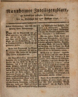 Mannheimer Intelligenzblatt Dienstag 15. Februar 1791