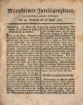 Mannheimer Intelligenzblatt Dienstag 5. April 1791