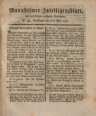 Mannheimer Intelligenzblatt Dienstag 10. Mai 1791