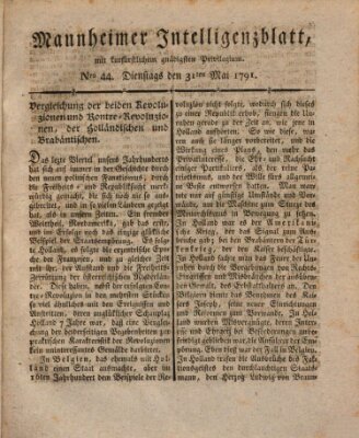 Mannheimer Intelligenzblatt Dienstag 31. Mai 1791