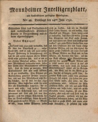 Mannheimer Intelligenzblatt Dienstag 14. Juni 1791