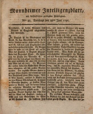 Mannheimer Intelligenzblatt Dienstag 28. Juni 1791