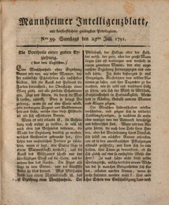 Mannheimer Intelligenzblatt Samstag 23. Juli 1791