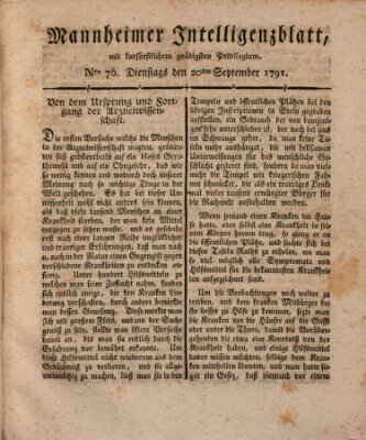 Mannheimer Intelligenzblatt Dienstag 20. September 1791