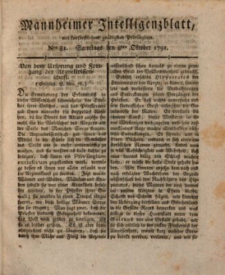 Mannheimer Intelligenzblatt Samstag 8. Oktober 1791