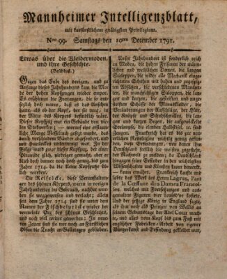 Mannheimer Intelligenzblatt Samstag 10. Dezember 1791