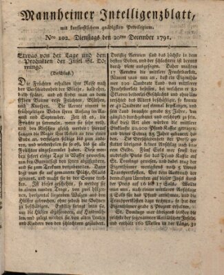 Mannheimer Intelligenzblatt Dienstag 20. Dezember 1791