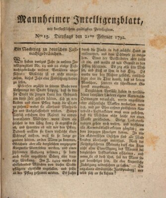 Mannheimer Intelligenzblatt Dienstag 21. Februar 1792