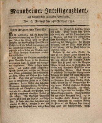 Mannheimer Intelligenzblatt Freitag 24. Februar 1792