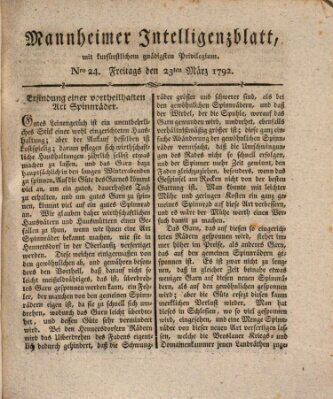 Mannheimer Intelligenzblatt Freitag 23. März 1792