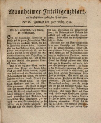 Mannheimer Intelligenzblatt Freitag 30. März 1792