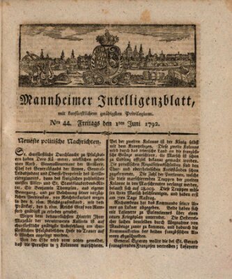 Mannheimer Intelligenzblatt Freitag 1. Juni 1792