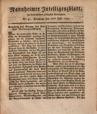 Mannheimer Intelligenzblatt Dienstag 17. Juli 1792