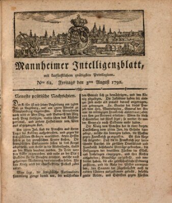 Mannheimer Intelligenzblatt Freitag 3. August 1792