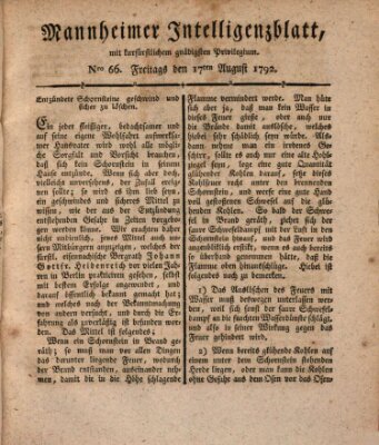 Mannheimer Intelligenzblatt Freitag 17. August 1792
