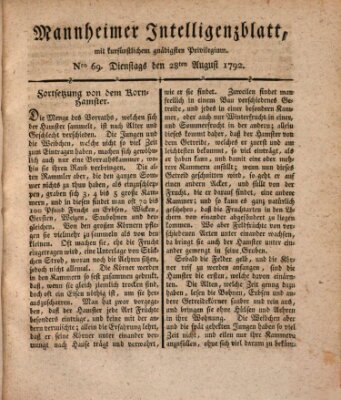 Mannheimer Intelligenzblatt Dienstag 28. August 1792