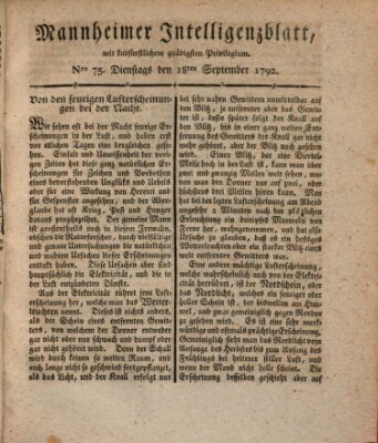 Mannheimer Intelligenzblatt Dienstag 18. September 1792