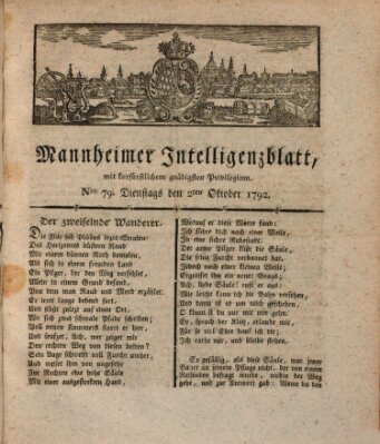 Mannheimer Intelligenzblatt Dienstag 2. Oktober 1792