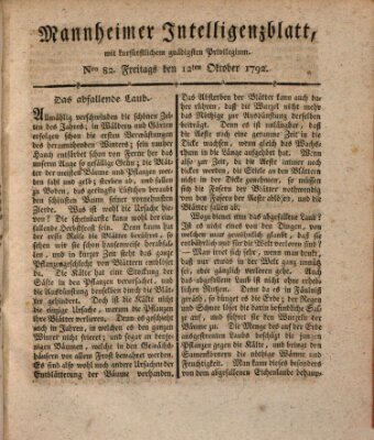 Mannheimer Intelligenzblatt Freitag 12. Oktober 1792