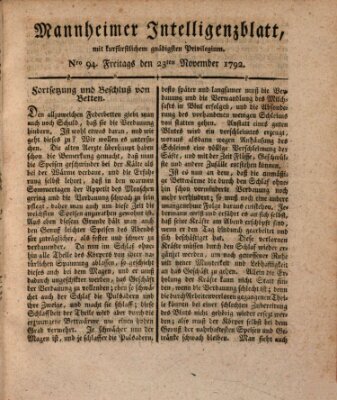 Mannheimer Intelligenzblatt Freitag 23. November 1792