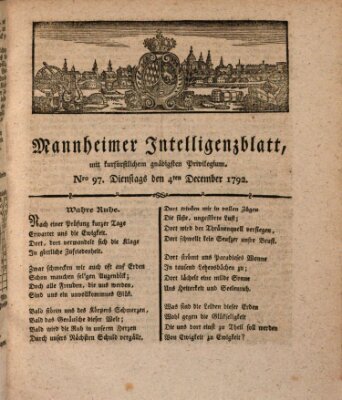 Mannheimer Intelligenzblatt Dienstag 4. Dezember 1792