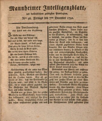 Mannheimer Intelligenzblatt Freitag 7. Dezember 1792