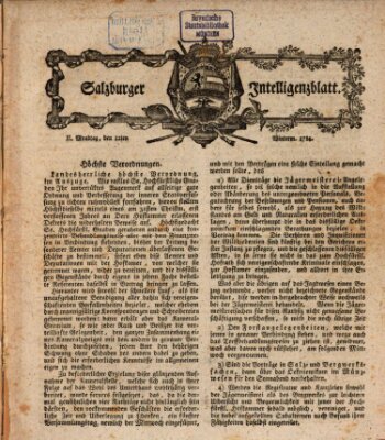 Salzburger Intelligenzblatt Montag 12. Januar 1784