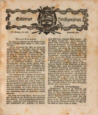 Salzburger Intelligenzblatt Montag 29. März 1784