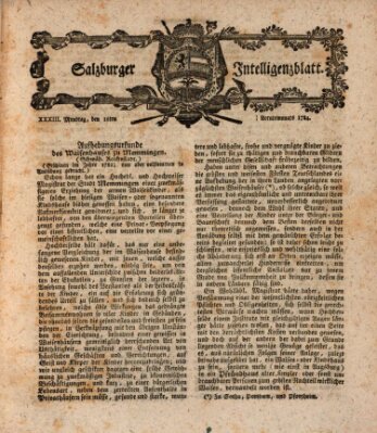 Salzburger Intelligenzblatt Montag 16. August 1784