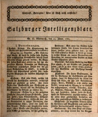 Salzburger Intelligenzblatt Mittwoch 19. Januar 1785