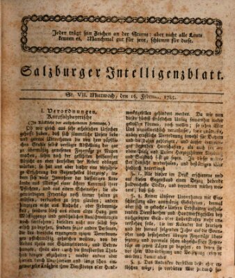 Salzburger Intelligenzblatt Mittwoch 16. Februar 1785