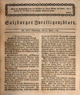 Salzburger Intelligenzblatt Mittwoch 27. April 1785