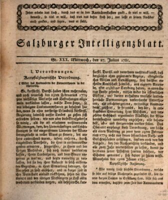 Salzburger Intelligenzblatt Mittwoch 27. Juli 1785