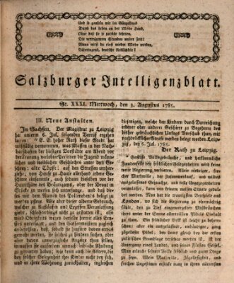 Salzburger Intelligenzblatt Mittwoch 3. August 1785