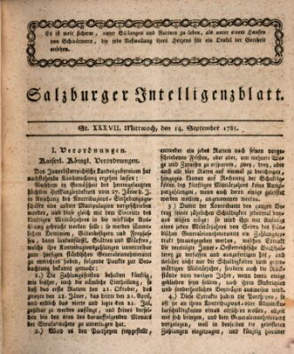 Salzburger Intelligenzblatt Mittwoch 14. September 1785