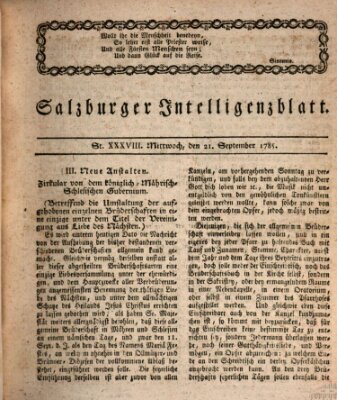 Salzburger Intelligenzblatt Mittwoch 21. September 1785