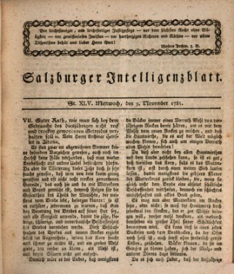 Salzburger Intelligenzblatt Mittwoch 9. November 1785