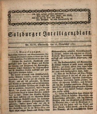 Salzburger Intelligenzblatt Mittwoch 16. November 1785