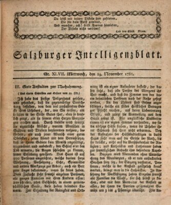 Salzburger Intelligenzblatt Mittwoch 23. November 1785