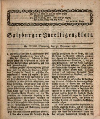 Salzburger Intelligenzblatt Mittwoch 30. November 1785