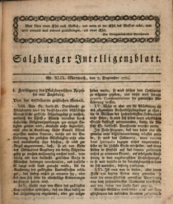 Salzburger Intelligenzblatt Mittwoch 7. Dezember 1785