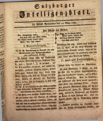 Salzburger Intelligenzblatt Samstag 20. Mai 1786